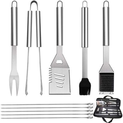 Edelstahl Grillbesteck 10Stk Geschenk für Männer BBQ Grill Zubehör Set Profi Kit