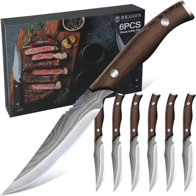 Grillbesteck Steakmesser Set 6-teilig Edelstahl Premium Geschenke für Männer