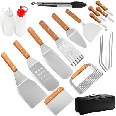Grill Geschenke Profi BBQ Zubehör Set 20-TLG Grillspachtel Edelstahl Teppanyaki