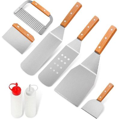 Profi Grillzubehör Set 8-teilig Edelstahl Grillspachtel für Outdoor Teppanyaki