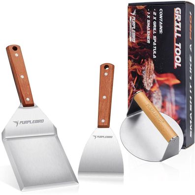 3-TLG Smashburger Set Grillzubehör Kit Burgerpresse + 2 Grillspachtel Edelstahl