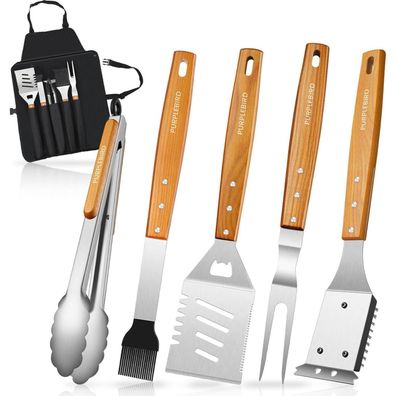 Profi Edelstahl Grillbesteck Set KraftGriller 5-TLG mit Holzgriff BBQ Teppanyaki