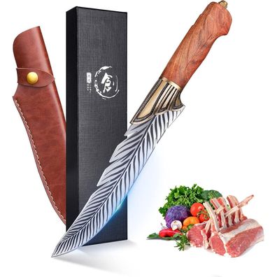 Japanisches Kochmesser Feder Messer Steakmesser mit Holzgriff Lederhülle Outdoor