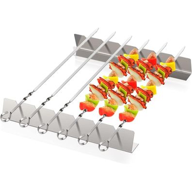 Schaschlikspieße Edelstahl Lange Grill Spieße mit Halterung Grillzubehör 6 Pack