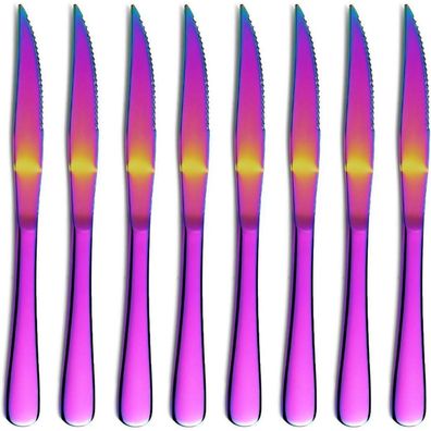 Regenbogen Steakmesser 8er Set Titanium Beschichtung Scharfe Klingen Besteck