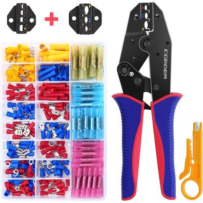 Crimpzange Kabelschuhe Set mit 200 Stück Kabelschuhen 100 Stoßverbinder
