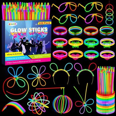 326er Neon Knicklichter Party Set mit 150 Leuchtstäben & 176 Verbinder