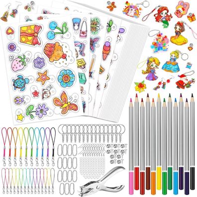 Schrumpffolie Set 218 Stück basteln Kinder A4 Schlüsselanhänger Bleistifte