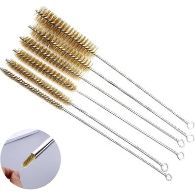 6er Set Messingdraht-Rohrbürsten 8-25mm mit langem Griff