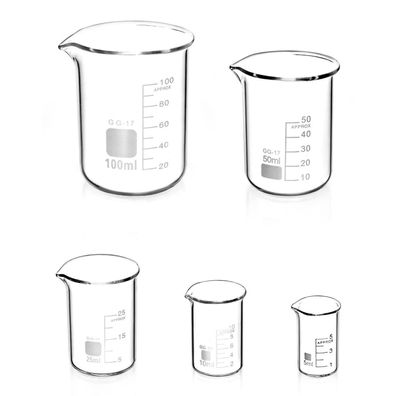 Messbecher Glas 5ml 10ml 25ml 50ml 100ml Set Labor Küche QWORK® 5stk