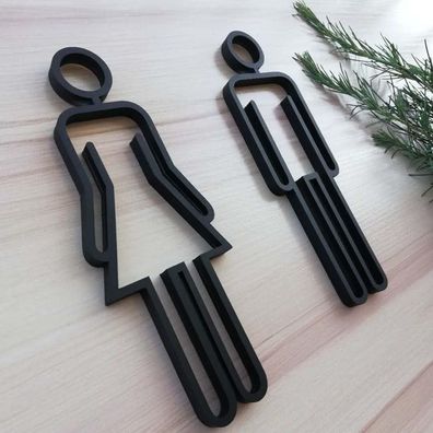 Toilettenschild Symbole Männer Frauen WC-Schild 22x9cm Acryl Schwarz Gold Silber