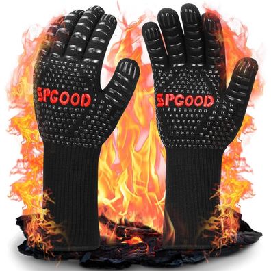SPGOOD Hitzebeständige Grillhandschuhe 800 Grad Schwarz L/XXL
