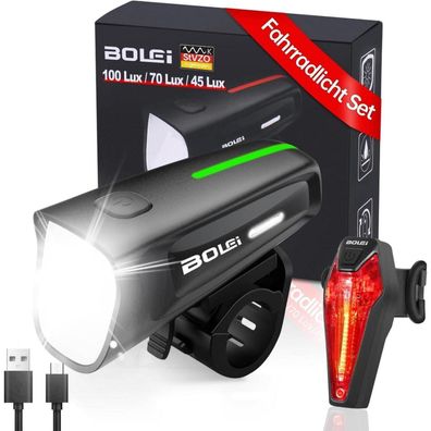 LED Fahrradlicht Set 100 LUX StVZO Zugelassen USB Aufladbar IPX5 Wasserdicht