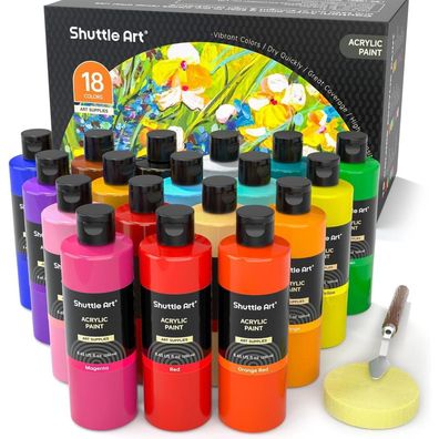 18er Set hochpigmentierte Acrylfarben 250ml, Premiumqualität