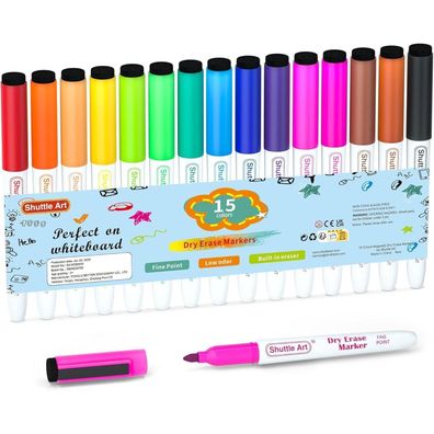 15 Farben Whiteboard Marker Set feine Spitze abwischbar Magnet Stifte