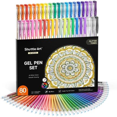 80 Glitzer Gelstifte Set, 40 bunte Glitzer Gelschreiber, Ersatzminen