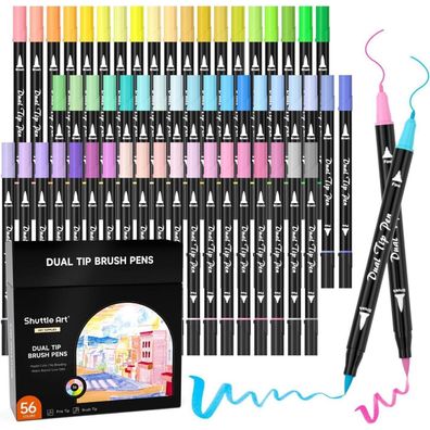 56 Pastell Brush Pen Set für Kinder, dünne und dicke Filzstifte, Pinselstifte