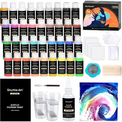 Acrylfarben Set 36 Pouring Farben 60ml Leinwand Silikonöl 75-teilig