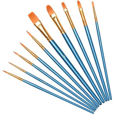 10er Set Nylon Künstlerpinsel für Aquarell Acryl Ölgemälde