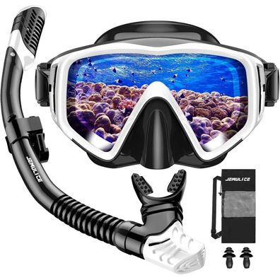 Jemulice Schnorchelset Erwachsene Tauchmaske Dry Schnorchel Anti-Leck Anti-Fog
