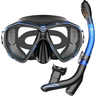 Premium Schnorchelset mit Taucherbrille - wasserdichtes Anti-Fog Glas - Dry