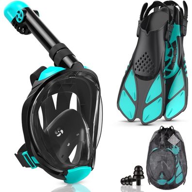 Lealinga Tauchmaske Vollgesichts- und Schnorchelmaske mit Flossen Schwarz-grün