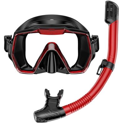 Tauchermaske Schnorchelset Erwachsene Anti-Beschlag Panorama Schwarz