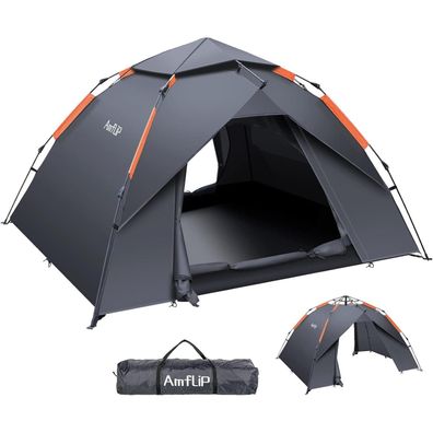 Amflip Camping Zelt 3 Mann Instant Pop Up Kuppelzelt 4 Jahreszeiten Grau