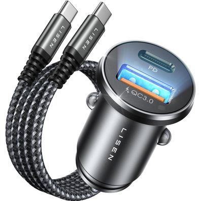 Auto Ladegerät USB C PD & QC3.0 54W Adapter 60W Kabel Schwarz