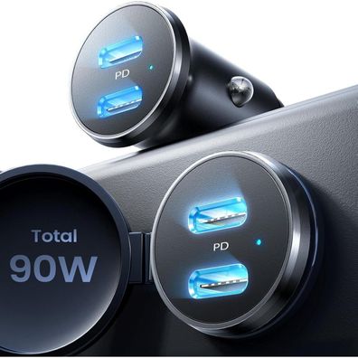 90W Zigarettenanzünder 12V USB C Mini Titanium PD45W Auto Ladegerät S23 Schwarz