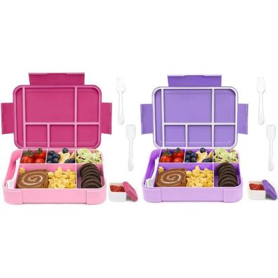 Bugucat Brotdose Kinder Lunchbox Bento Box 1330ML 2er Set Auslaufsicher Rot Grün