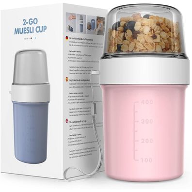 Müslibecher to Go 560ml+310ml Auslaufsicher Joghurtbecher für Unterwegs Pink
