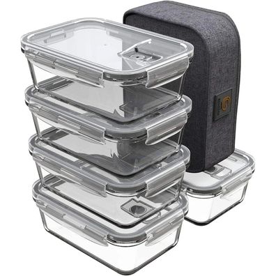 Genicook Frischhaltedosen Glas Lunchbox BPA frei Meal Prep 5er Set