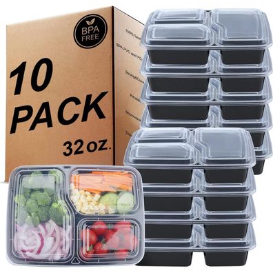 3-Fach Meal Prep Container Bento Boxen 10er Pack 32 oz - Luftdicht & Mikrowelle