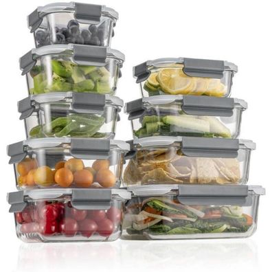 18tlg Glas-Frischhaltedosen Set Meal Prep Box Behälter auslaufsicher BPA-frei