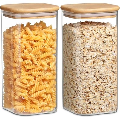 Vorratsgläser Glas Luftdichte Bambusdeckel 2er Set 1600ml
