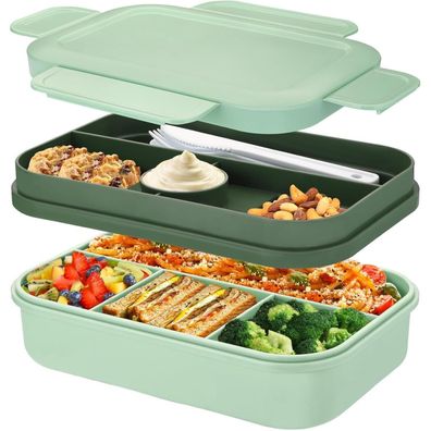 Bento Lunchbox Erwachsene 2000ml Brotdose Fächern Besteck Grün