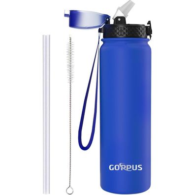 Edelstahl Thermosflasche 1L mit Strohhalm Auslaufsicher Isolierflasche