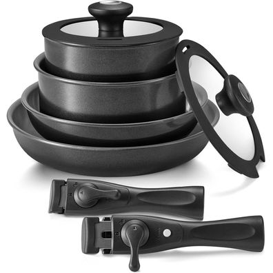 10-teiliges Pfannenset Induktion Keramikbeschichtung abnehmbare Griffe