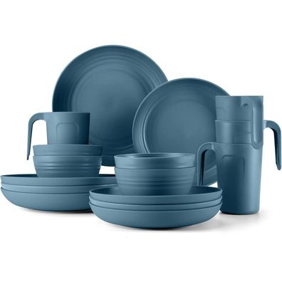 Odoland Camping Geschirr Set für 4 Personen 17tlg. Unzerbrechlich Blau