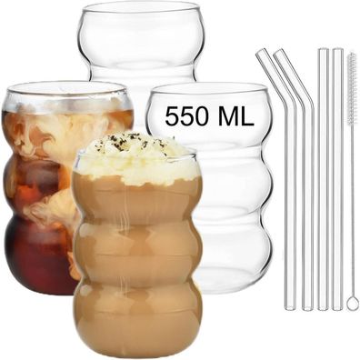 4er Set Trinkglas 550ml gerippte, Latte Macchiato, Longdrink Cocktail Gläser