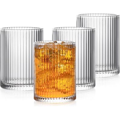 4er Set Origami-Stil Longdrinkgläser 280ml Cocktailgläser Geriffelte Gläser