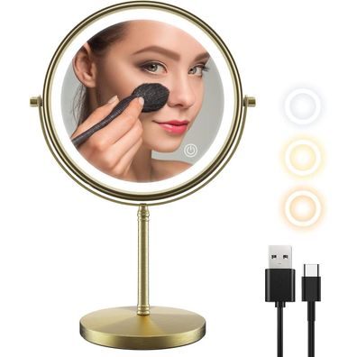 Tischspiegel mit Licht 1X/10X-Vergrößerung Vintage Schminkspiegel 3 Lichtfarben