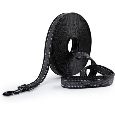 Schleppleine Hund 10m gummiert Handschlaufe Aufbewahrungsbeutel Schwarz