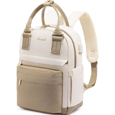 Eleganter Damen Mini Rucksack Wasserdicht USB Ladeanschluss Khaki Beige 11 Zoll