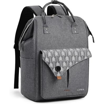 Lekesky Damen Rucksack mit Laptopfach und Diebstahlschutz Grau 15.6 Zoll
