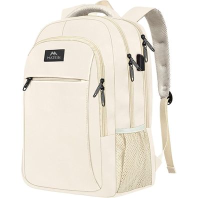 Laptop Rucksack 15,6 Zoll USB Ladeanschluss Notebook Damen Herren Beige