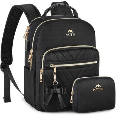 Eleganter Damen Rucksack Set mit USB Schwarz Wasserdicht
