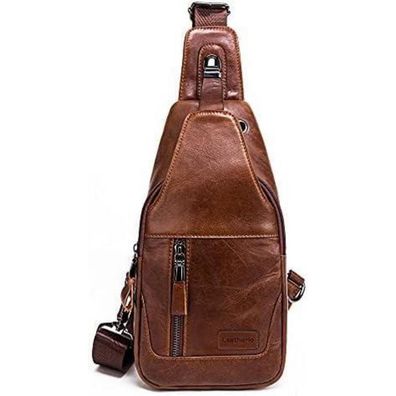 Leathario Brusttasche Herren echtes Leder Schultertasche 30x15x6cm braun