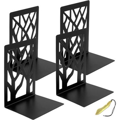 Moderne Metall Buchstütze 2er Set 12x9x16cm Schwarz - Bücherhalter Regal